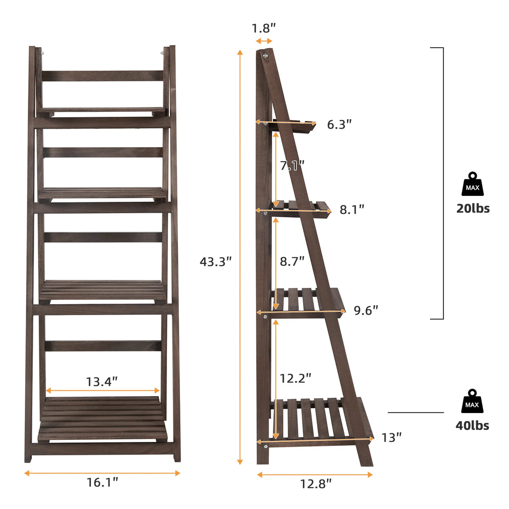4 Tiers Wooden Flower Display Stand Ladder Storage Shelf for Indoor Outdoor