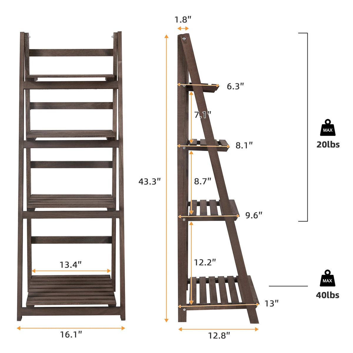 4 Tiers Wooden Flower Display Stand Ladder Storage Shelf for Indoor Outdoor