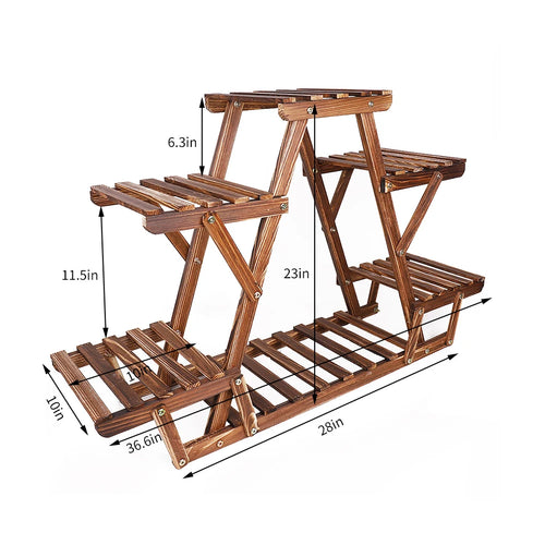 6 Tier Pine Wood Plant Stand Triangle Outdoor Indoor Flower Pots Holder Shelf