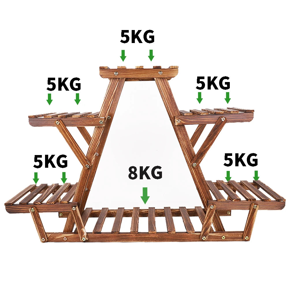 6 Tier Pine Wood Plant Stand Triangle Outdoor Indoor Flower Pots Holder Shelf