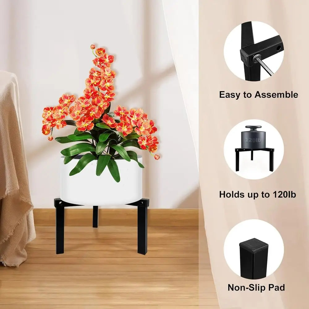 Adjustable Height Metal Plant Stand, 3 Legs, Suitable for 5-10 Pots, Indoor & Outdoor Use, Black