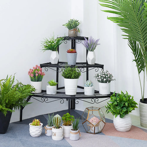 3-Tier Corner Ladder Plant Shelf for Indoor Outdoor Garden Flower Display Rack Metal Plant Stand Organizer