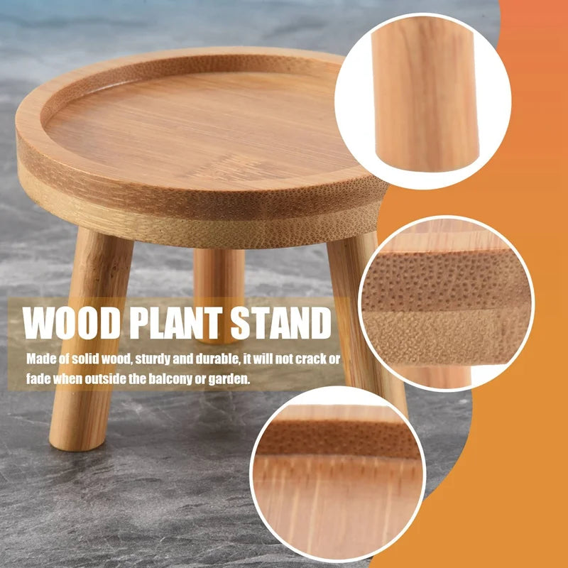 BQ-Wooden Plant Stand Flower Pot Base Holder Stool High Stool Balcony Succulent Round Flower Shelf For Indoor Outdoor