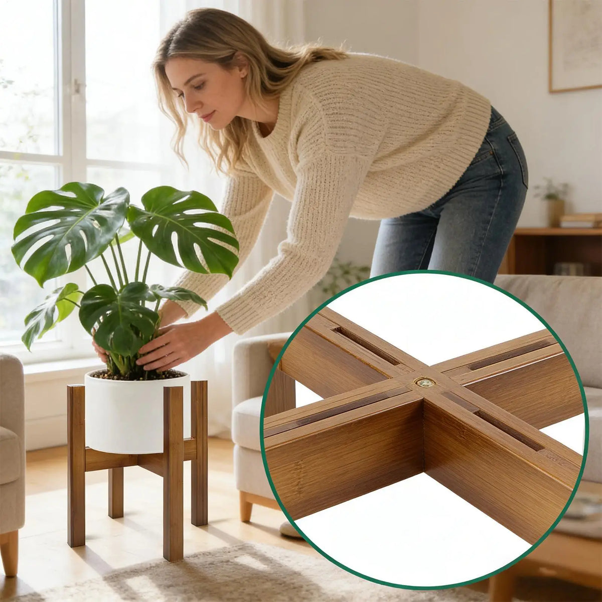 Plant Stand Four-legged Plant Stand Corner Adjustable Wood Plant Shelves for Flower Pot Outdoor Garden Patio Furniture